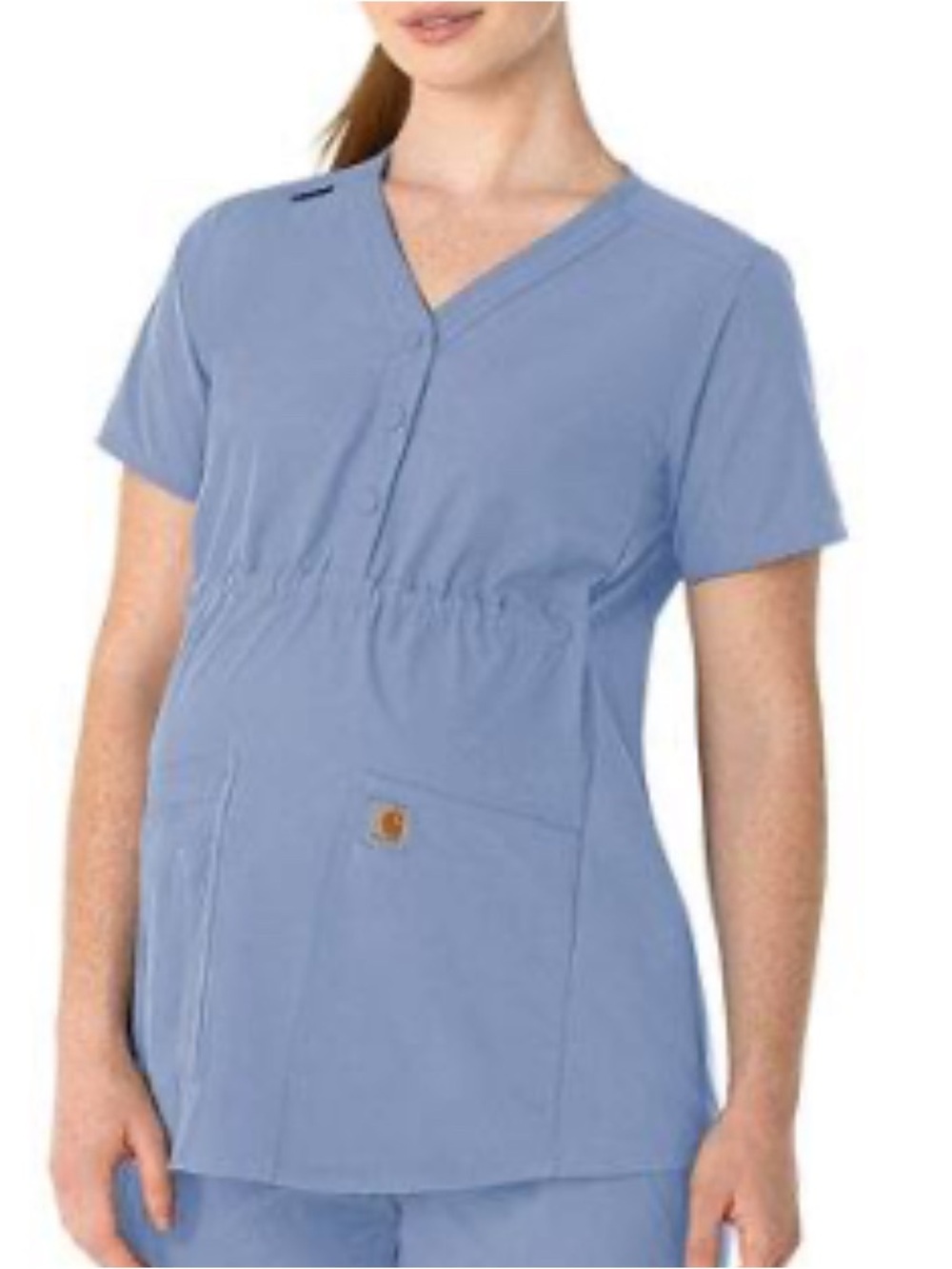 Carhartt Force Maternity Scrub Top Blue Moisture Wicking Stretch Henley Nursing